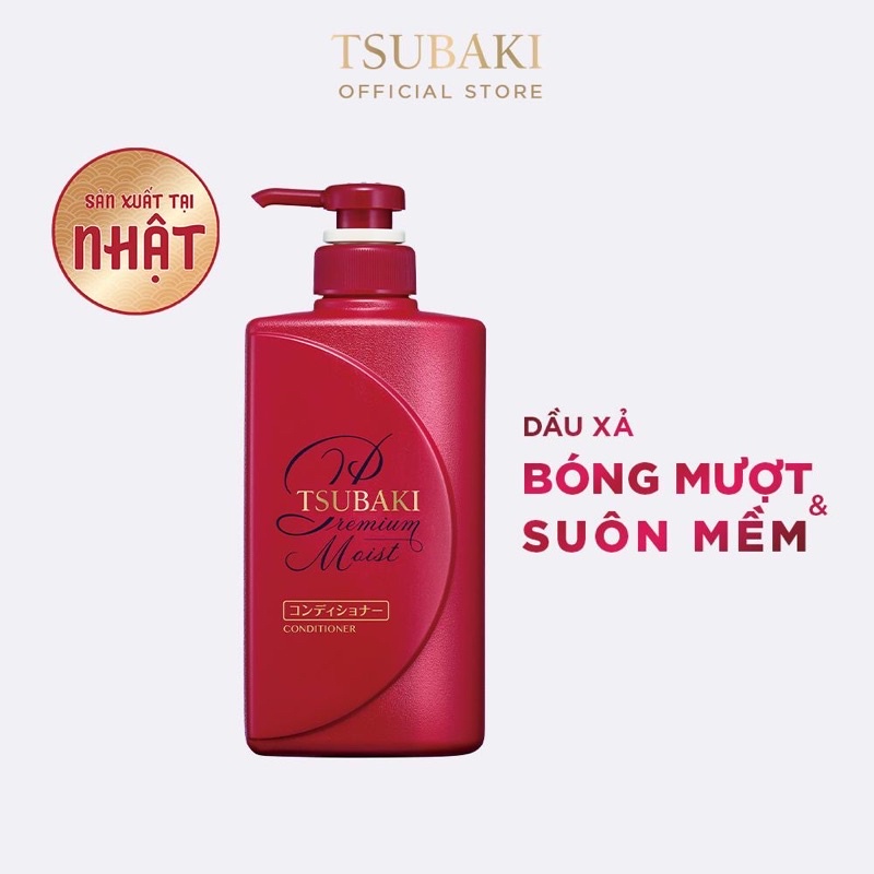 Dầu xả Dưỡng tóc bóng mượt Premium Moist Tsubaki (490ml/chai) - Date mới