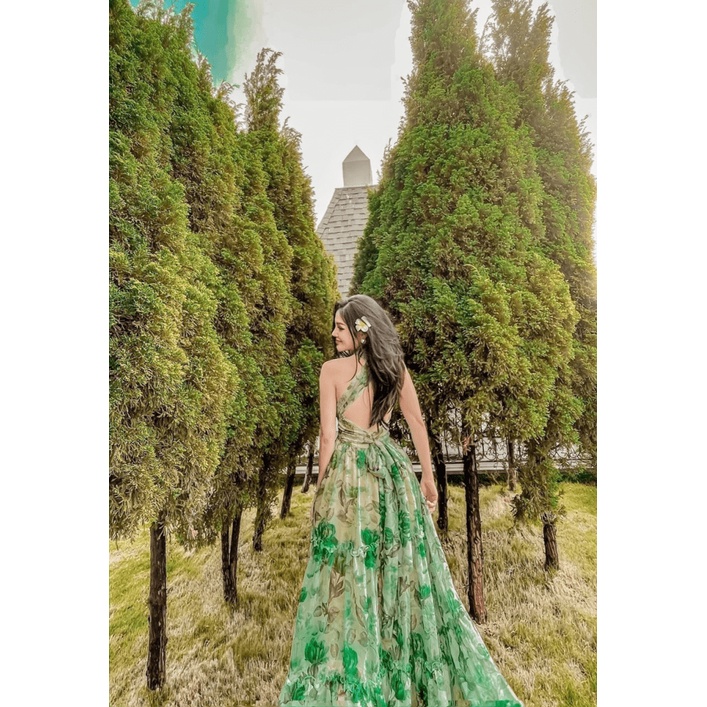 (Free ship) Mẫu HOT Đầm Voan Cổ Yếm Dáng Xòe Cực Xinh UP VLTN Shop