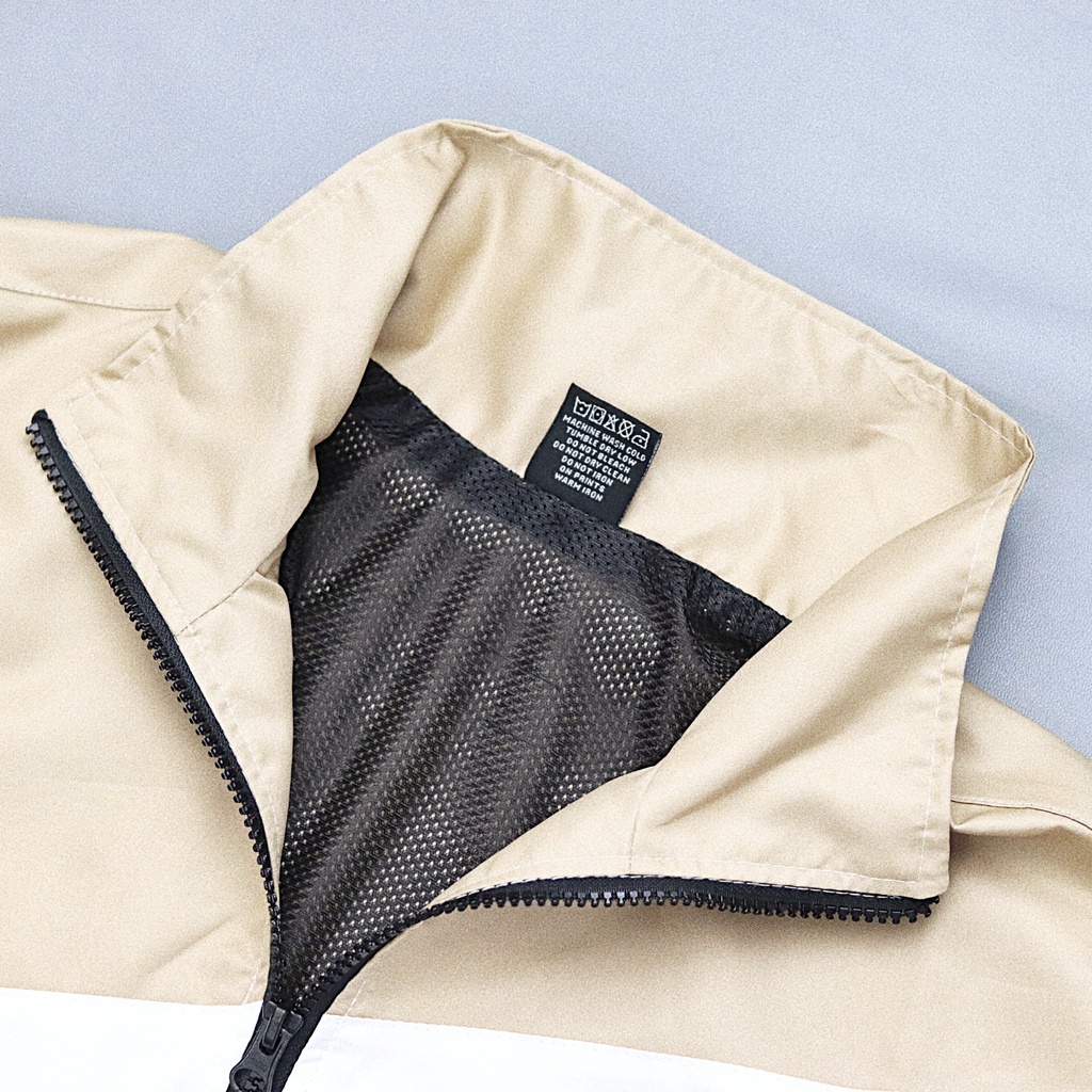 Áo Khoác Jacket Dù Unisex Form Rộng iGB Basic Trắng Be Chéo iMA God Breaker