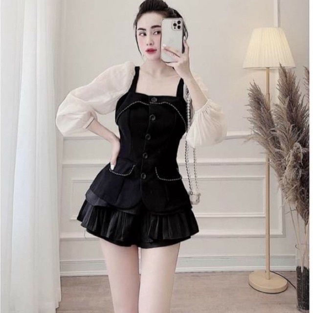 Áo sơ mi chất umi phối tay bồng mềm mịn co dãn - Áo tiêu thư tay bồng
