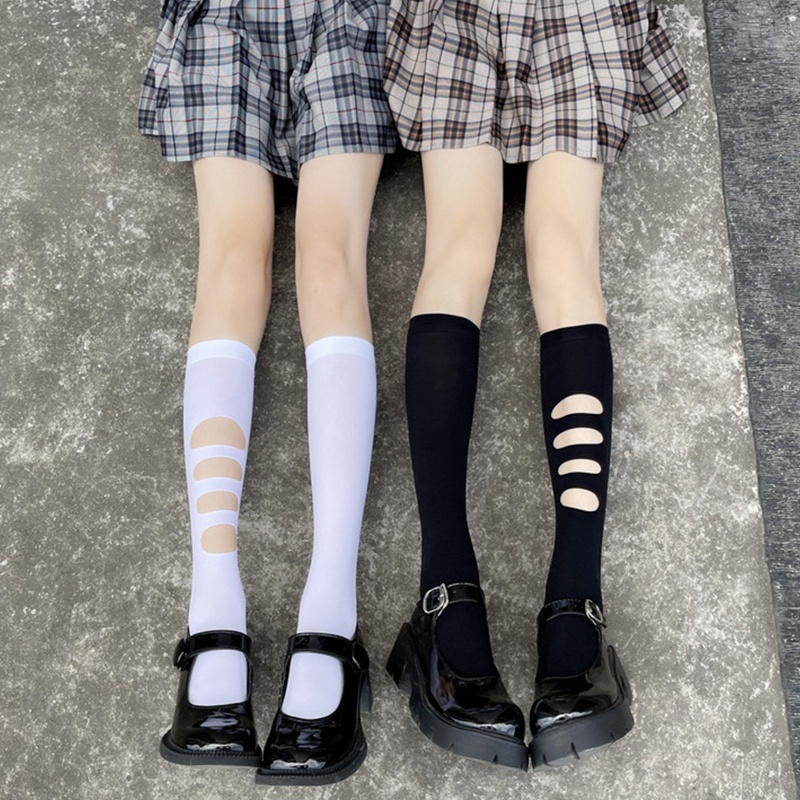 Xixi Vớ Mỏng Dài Tới Gối Thiết Kế Khoét Lỗ Phong Cách Gothic Harajuku Nhật Bản Cho Nữ
