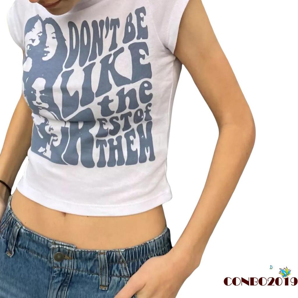 Áo Thun Tay Ngắn Cổ Tròn In Họa Tiết Hoạt Hình Và Chữ Thời Trang Mùa Hè Cho Nữ