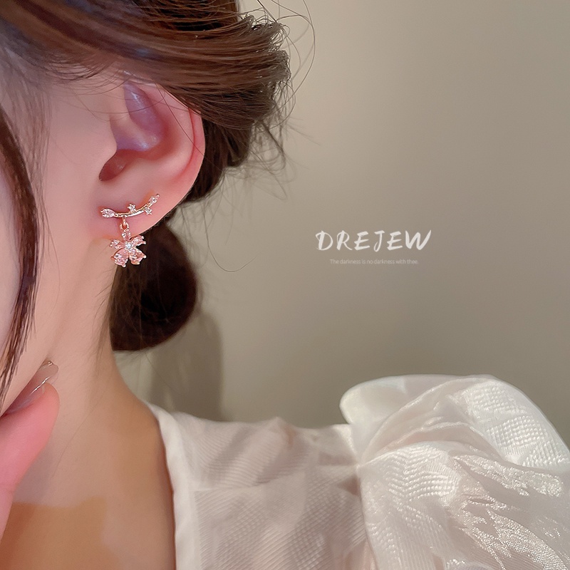 DREJEW Bông Tai Mạ Bạc Hình Hoa Đính Đá Zircon Cỡ Nhỏ Thiết Kế Đơn Giản Sang Trọng Thời Trang Cho Nữ