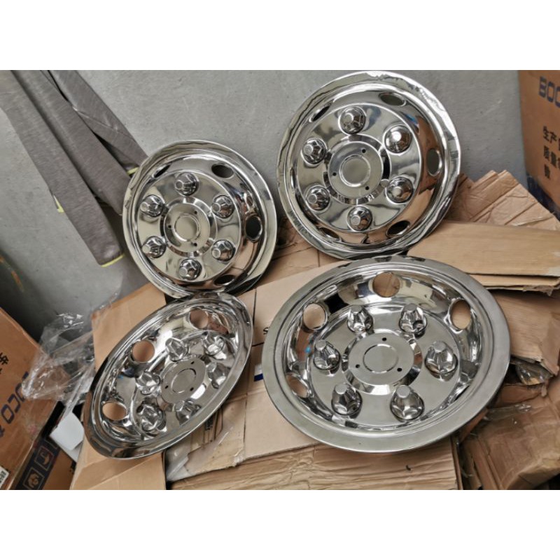 Bộ 4 chụp mâm INOX KIA K165/K3000, xe HUYNDAI HD65/72 và xe nâng tải.