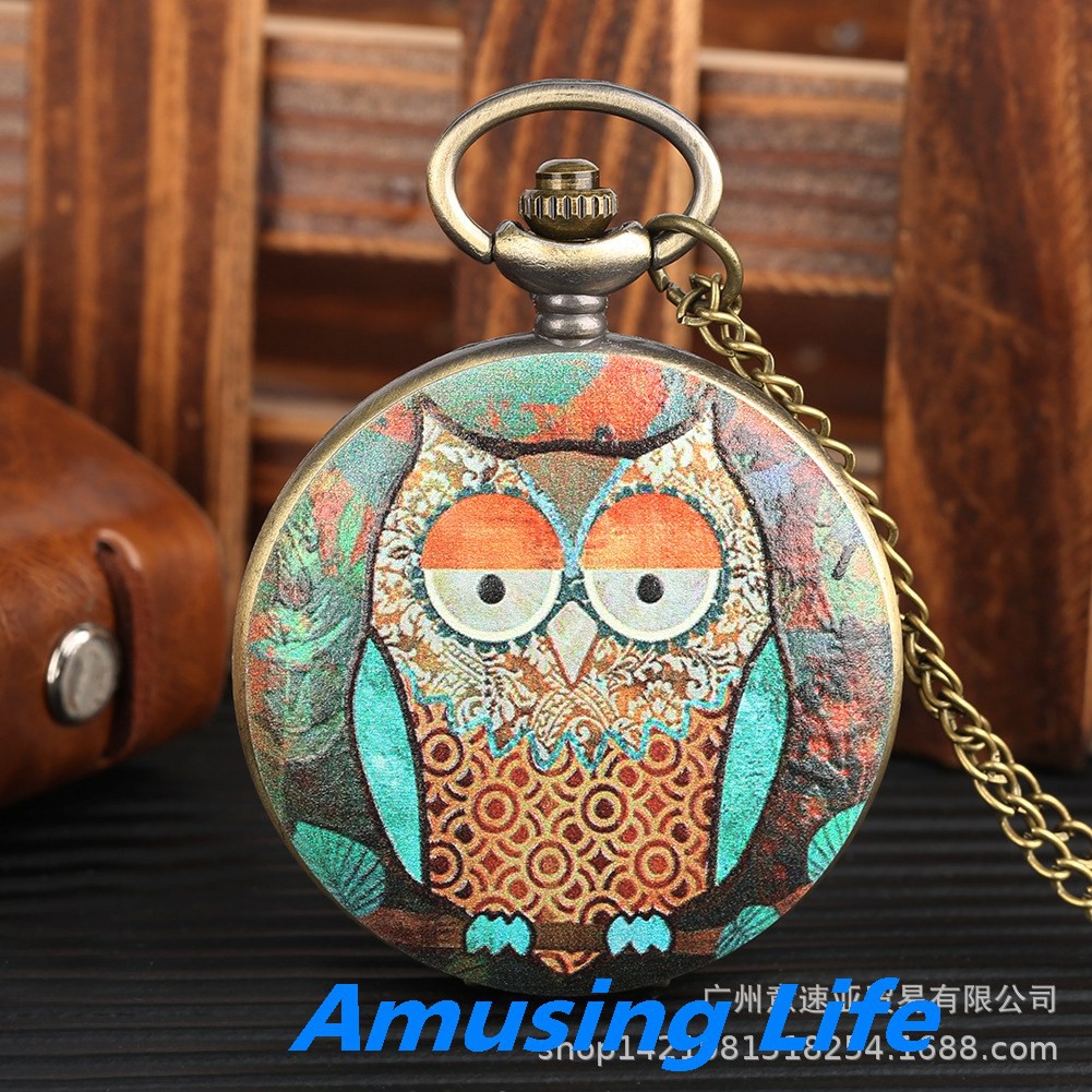 Quartz Pocket Watch Nóng Mới Lật Phim Hoạt Hình Con Cú Họa Tiết Đồng Hồ Bỏ Túi Dễ Thương Sinh Viên Nhiều Mẫu Lựa Chọn Nh