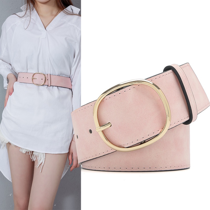 Thắt Lưng Nữ Khóa Oval Màu Vàng Phong Cách Hàn Quốc