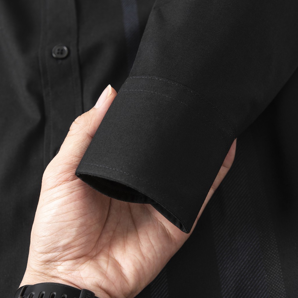 Áo Sơ Mi Nam Công Sở Trung Niên ANTON SOMIANTON Màu Xám Đen Họa Tiết Kẻ Sọc Trắng Slimfit Cotton - XAT206