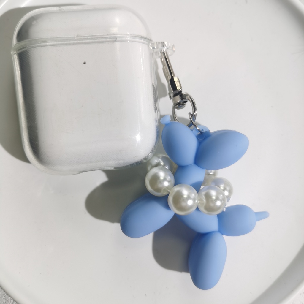 Ốp Bảo Vệ Hộp Đựng Tai Nghe Airpods Hình Chú Chó Và Bong Bóng Đính Ngọc Trai Xinh Xắn