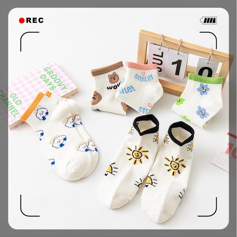 Set 10 Đôi Tất  Nữ Cotton Smile Phối HÌnh Dễ Thương