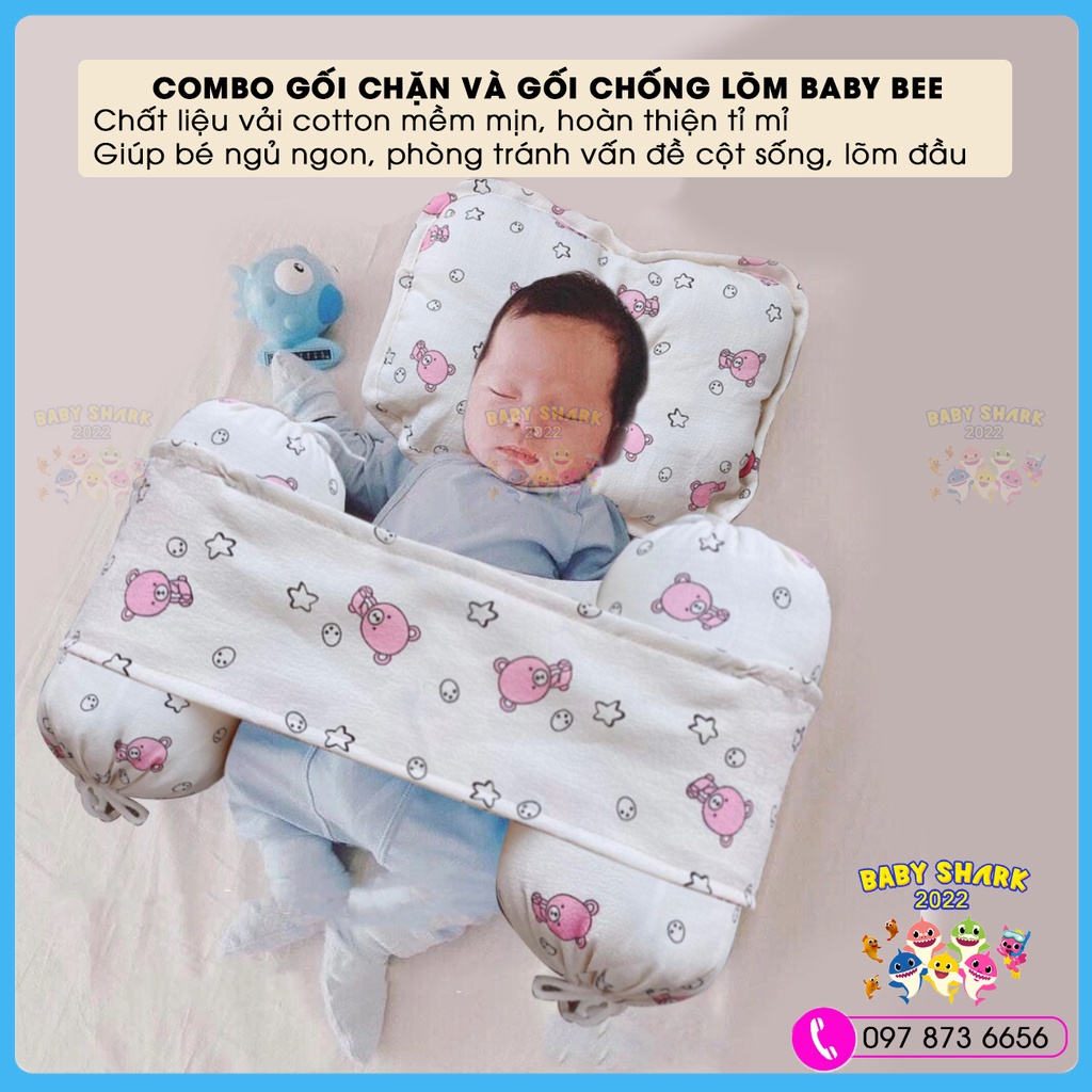 COMBO Gối chặn và gối chống lõm đầu BABE BEE cho bé