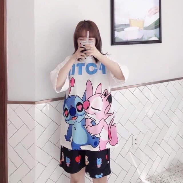 Set đồ bộ hoạt hình ❤️ Bộ mặc nhà Cartoon STITCH ĐÔI form rộng Freesize Molly Fashion