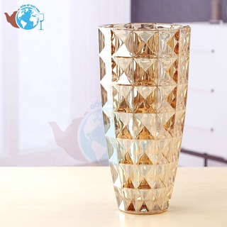 Bình bông lọ hoa BẦU hoạ tiết CARO màu trắng hoặc vàng cao 30cm sang trọng 2027-1