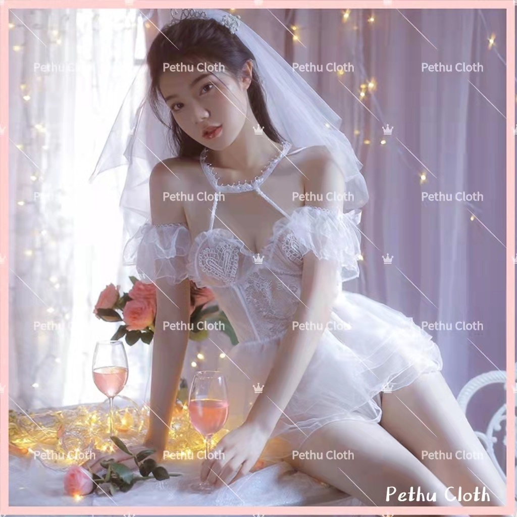 （quà cưới）👰Hàng sẵn gửi ngay👰Đồ ngủ sexy nữ️👰cô dâu đầm ngủ 2 dây ren quyến rũ gợi cảm Freesize- 40-65kg-014 | BigBuy360 - bigbuy360.vn