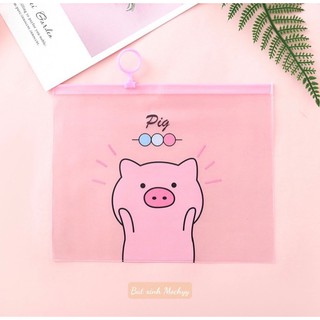 Túi zip A5 Heo hồng
