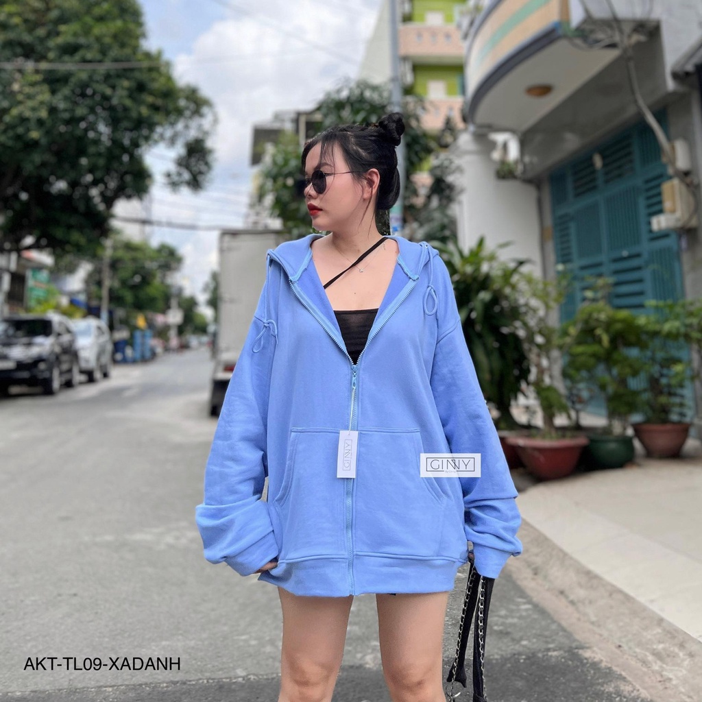 Áo khoác Hoodie Zip thun CC Alina TL-09 Trendy | Chống Nắng, Có Túi Trong, Nón Rộng Form Rộng chuẩn Ulza | GinHouse Shop