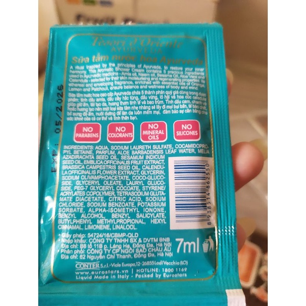 Mẫu thử sữa tắm Italy Tinh Dầu Hoa Quyển Rũ Sáng Mịn Da Ayurrved.a Gói 7m