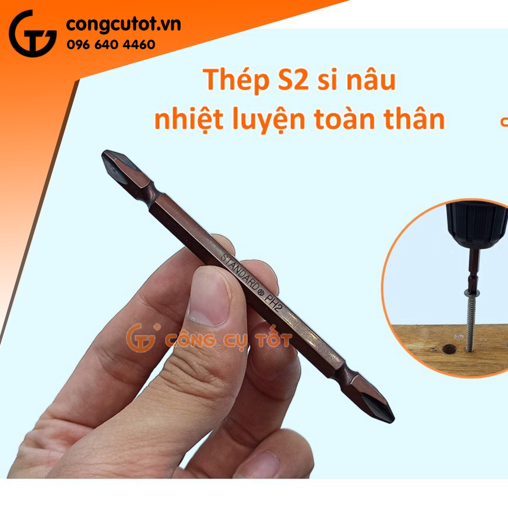 Mũi bắn vít 2 đầu bake thép S2 si nâu Standard Đài Loan dài 100mm