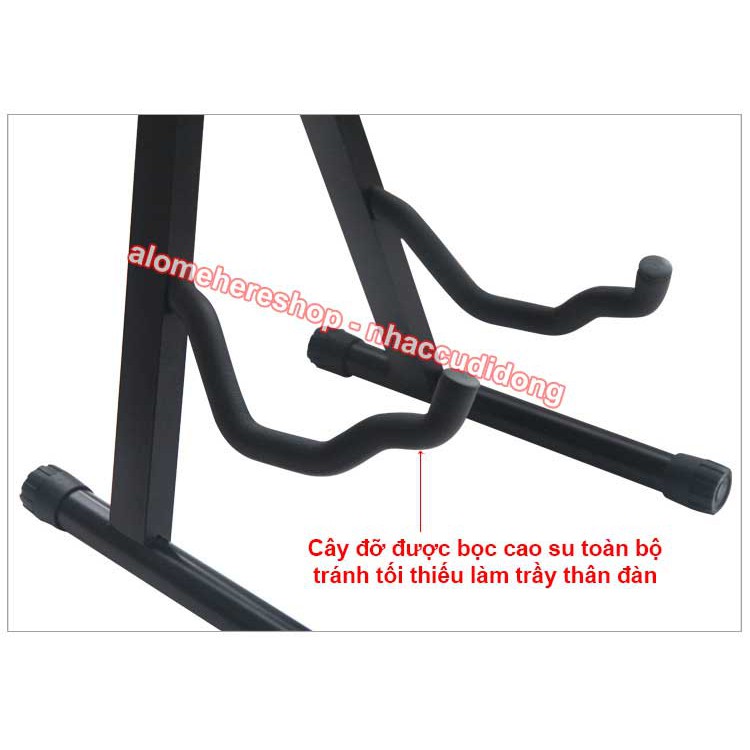 Chân để đàn guitar có cán dài kèm dây khóa dễ dàng gấp gọn bọc cao su toàn bộ thanh đỡ có clip sử dụng lắp ráp