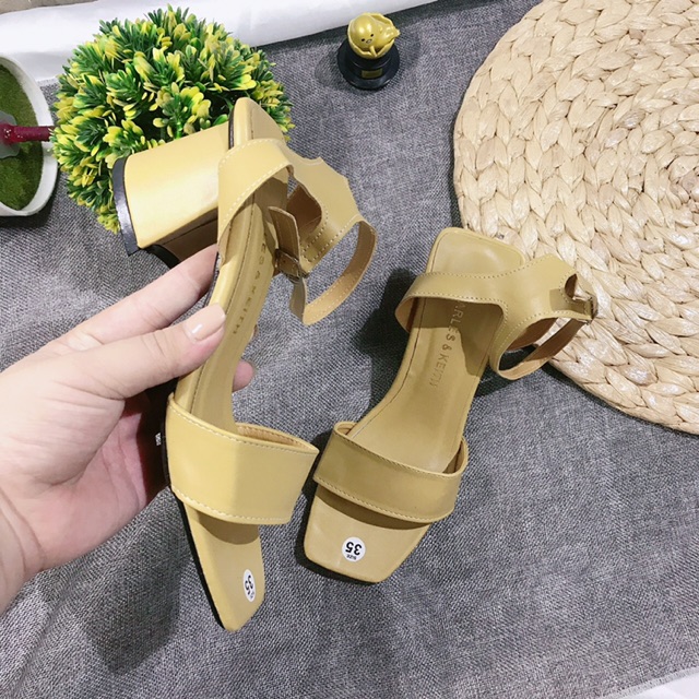 [Sỉ lẻ giày dép lẻ size] Giày sandal nữ quai ngang gót vuông 7p da mềm mịn 3 màu cực xinh