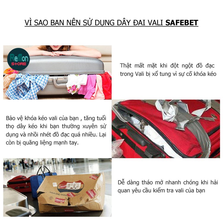 Dây đai ràng vali chữ thập Safebet buộc 2 chiều free size bản lớn
