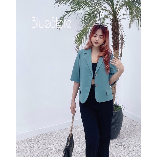 Blazer ngắn tay mặc hè chất thích dáng croptop rộng Hàn Quốc | BigBuy360 - bigbuy360.vn