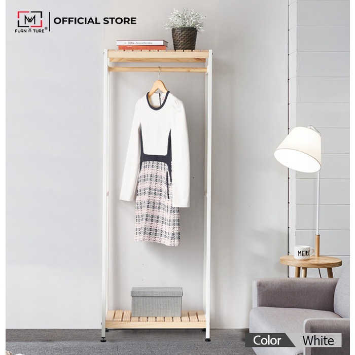 Combo tủ treo quần áo gỗ khung sắt tĩnh điện cao cấp màu trắng thương hiệu MW FURNITURE - Combo iron closet