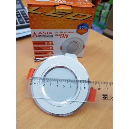 Đèn led âm trần 5w viền vàng, viền bạc lỗ khoét 60 đế đúc Asia cam kết chính hãng bảo hành 2 năm