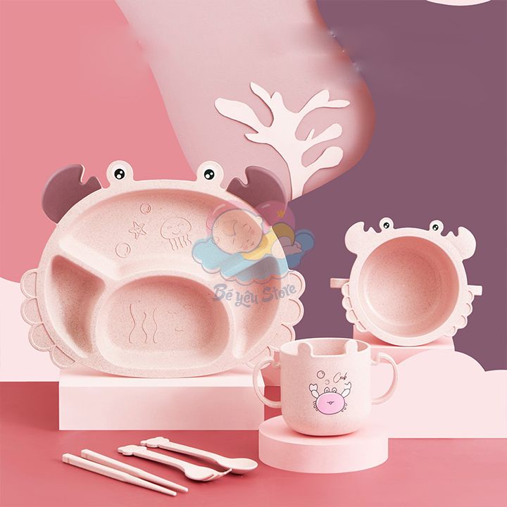 Bộ khay ăn dặm cho bé làm từ Lúa Mạch dễ thương, giúp bé kích thích hơn trong việc ăn uống (bộ chén ăn dặm cho bé)