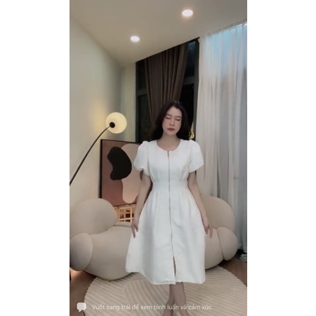 Đầm trắng phối dây kéo hoạ tiết nổi siêu đẹp