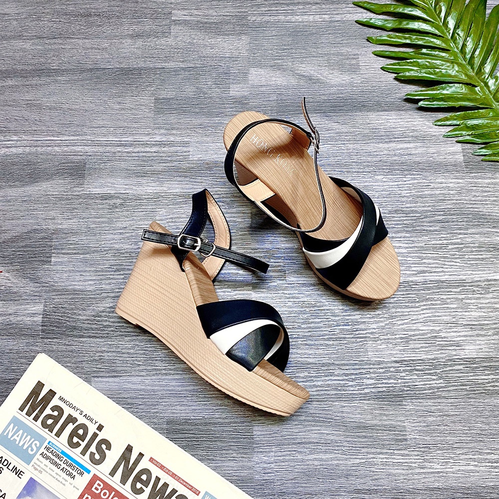 Sandal đế xuồng giả cói quai chéo phối màu 9p tôn dáng tôn da cực xinh - TT424