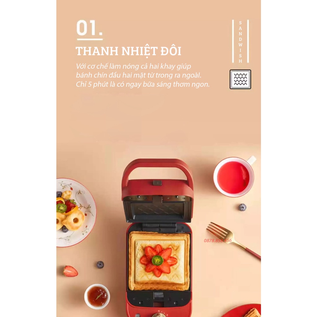 Máy Nướng Bánh Mì Kẹp TORSOM - Phiên bản hẹn giờ - Máy Làm Bánh Mỳ Sandwich - Kèm 5 khuôn