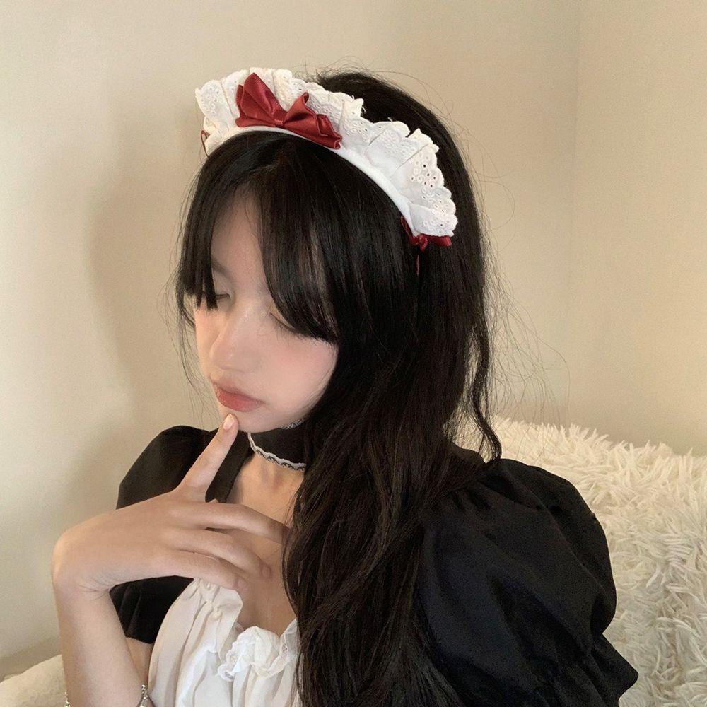 Băng đô cài tóc rửa mặt Phối Nơ Ren Phong Cách Lolita Dễ Thương Cho Nữ