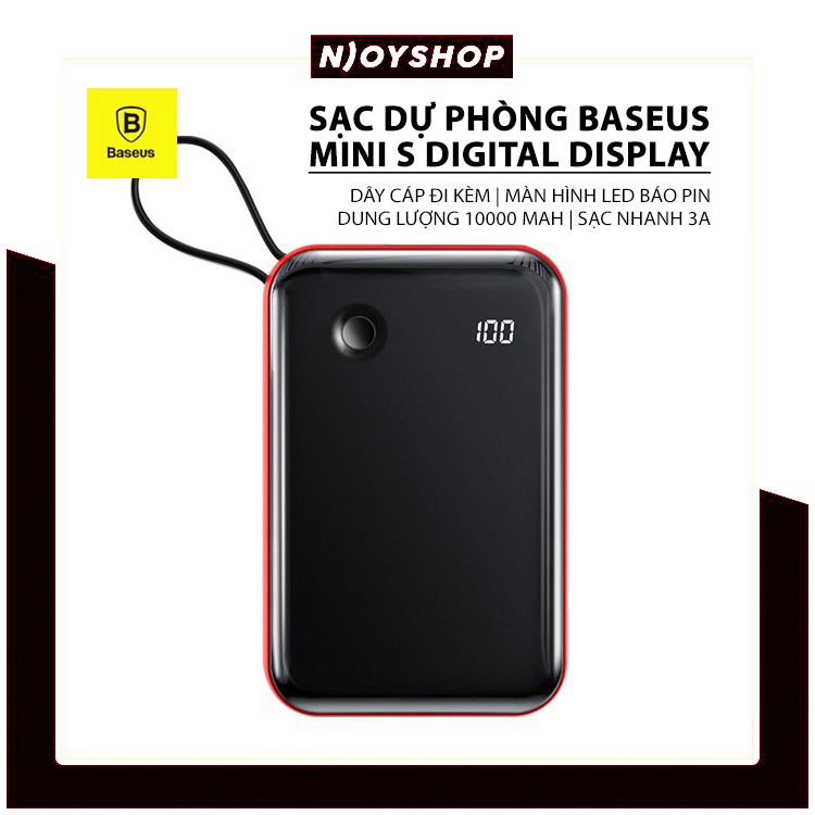 PIN SẠC DỰ PHÒNG MINI 10000MAH BASEUS MINI S DIGITAL DISPLAY CHÍNH HÃNG MÀN HÌNH LED | KÈM Dây sạc IPHONE TYPE C