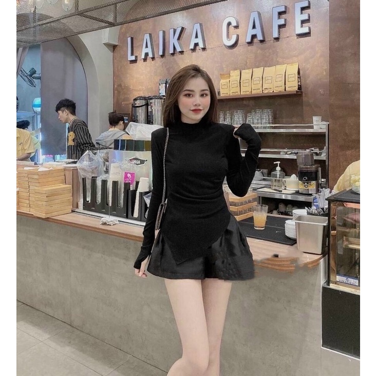 ✓●❍Áo kiểu vạt nhọn lệch cổ 3P, thun tăm dáng ôm dài tay cao AK1392 - NhiNhi Shop | BigBuy360 - bigbuy360.vn
