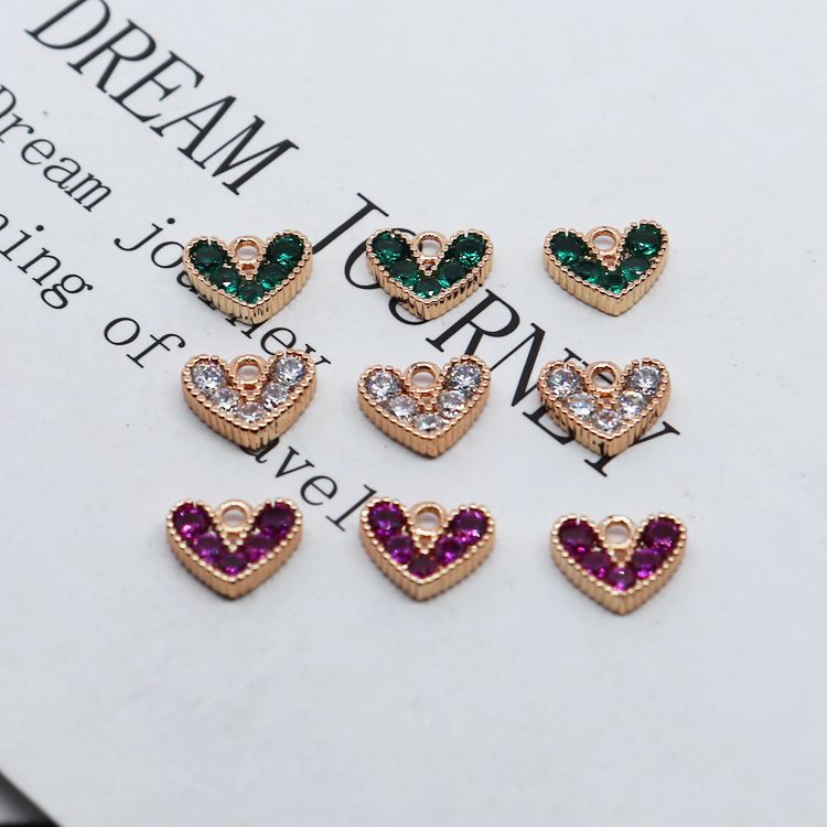 [Little Blu] Mặt Trang Sức Thủ Công Hình Trái Tim Khảm Đá Zircon Bằng Đồng 14k Màu Vàng Đồng Cao Cấp