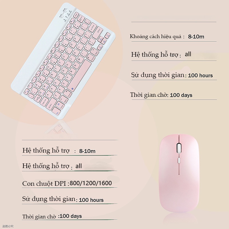 Bàn Phím Không Dây Bluetooth mini 10 inch chuột không dây cho IOS/Android/Windows/Tablets/OPPO bàn phím và chuột