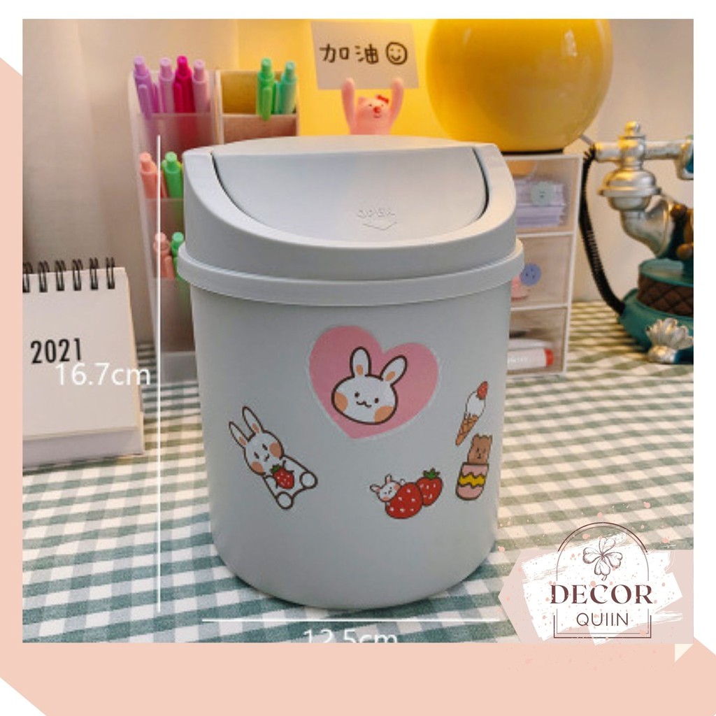 ❤️Thùng rác mini nắp lật️ thùng rác để bàn 16.8cm tiện dụng đa năng siêu dễ thương trang trí bàn học decor bàn làm việc