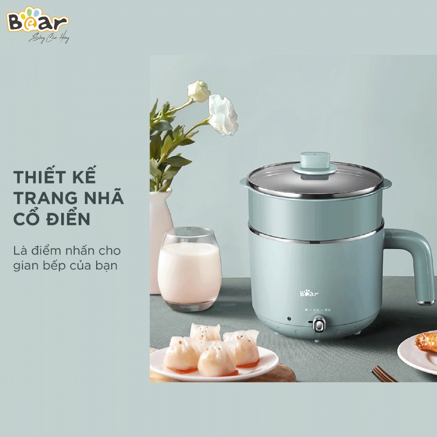 [Bear Chính Hãng] Nồi đa năng mini Bear DRG-D12M5 – Xanh lá nhạt với ông suất lớn 600W kết hợp với 2 mức nhiệt.