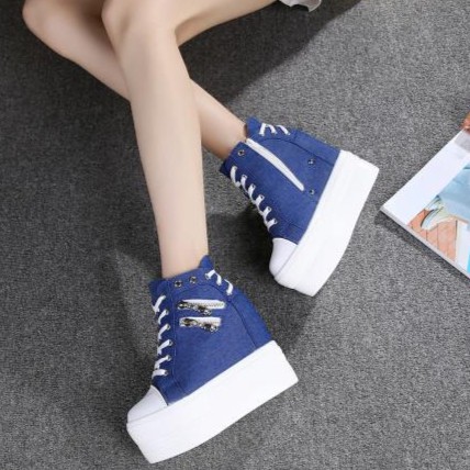 Kaisut wanita Giày Cao Gót 12cm Đế Xuồng Có Khóa Kéo Cho Nữ