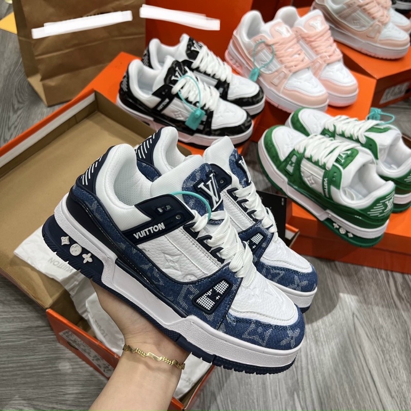 Full box+quà tặng🎁Giày sneaker Lv đen,xanh lá,hồng các màu thể thao nam nữ