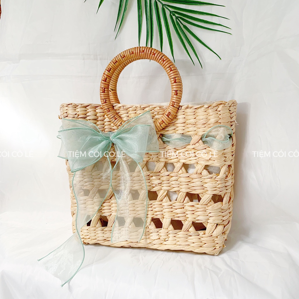 Túi xách cói lục bình hàng rào xinh xắn size 23cm - Tiệm Cói Cô Lê