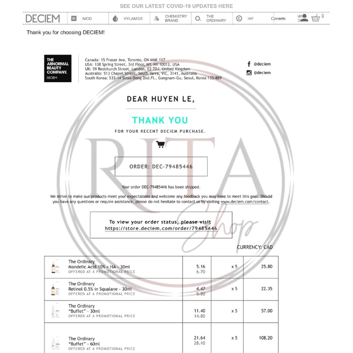 [Bill Canada] Serum The Ordinary Retinol 0,2 &amp; 0,5% in Squalane đẩy lùi dấu hiệu lão hoá và xoá mờ khuyết điểm trên da