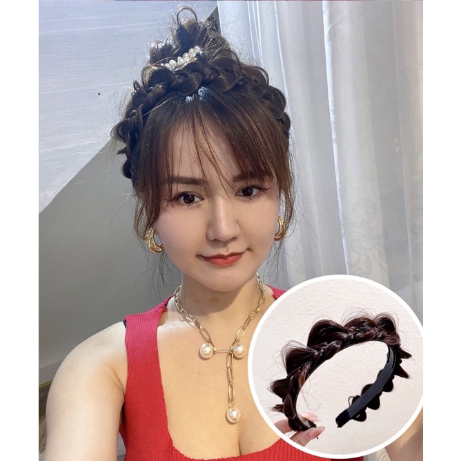 băng đô tóc giả thắt bím phong cách thời trang hàn quốc cho nữ mã Th13468
