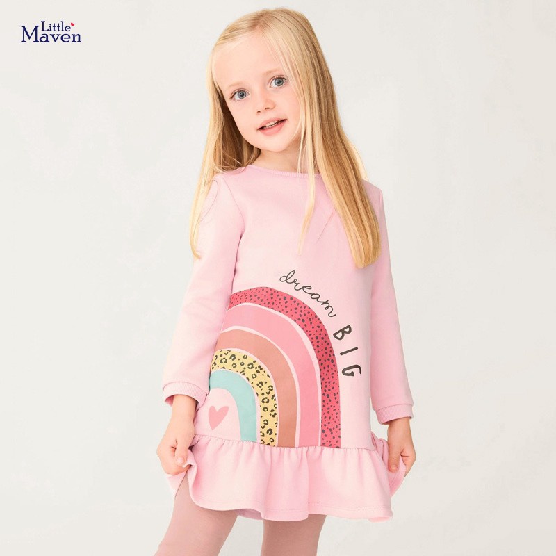 Váy thu đông hồng cầu vồng cho bé gái 2 - 7 tuổi mẫu mới LMS1272 - Little Maven Chính Hãng