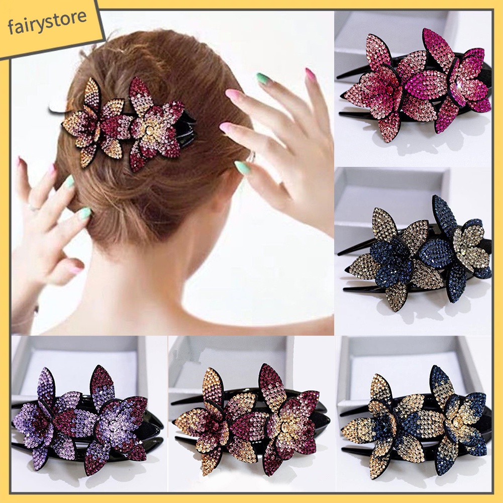 Kẹp tóc họa tiết hoa đính đá lấp lánh sang trọng cho nữ