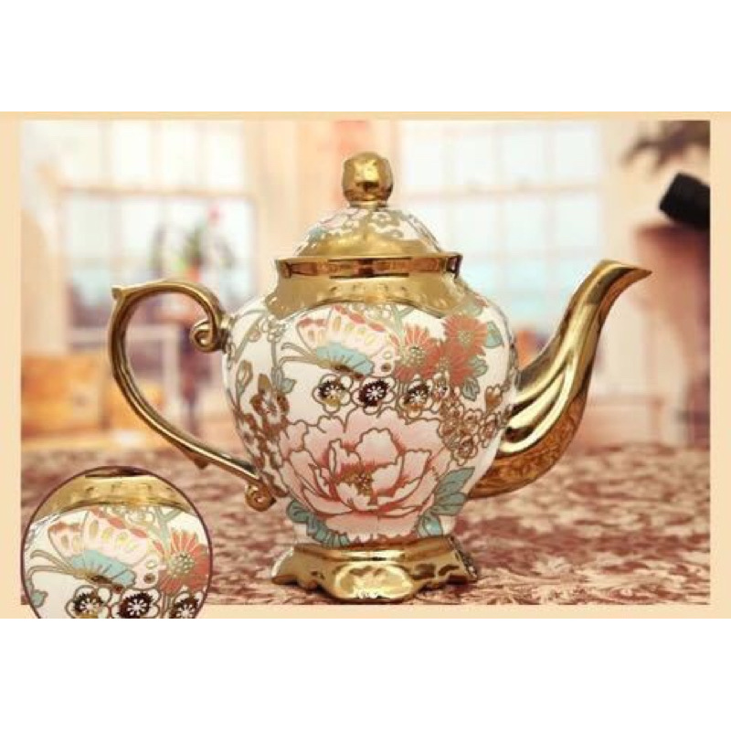 Bộ Ấm Chén Sứ Hình Hoa Mạ Vàng Cao Cấp 22 Món