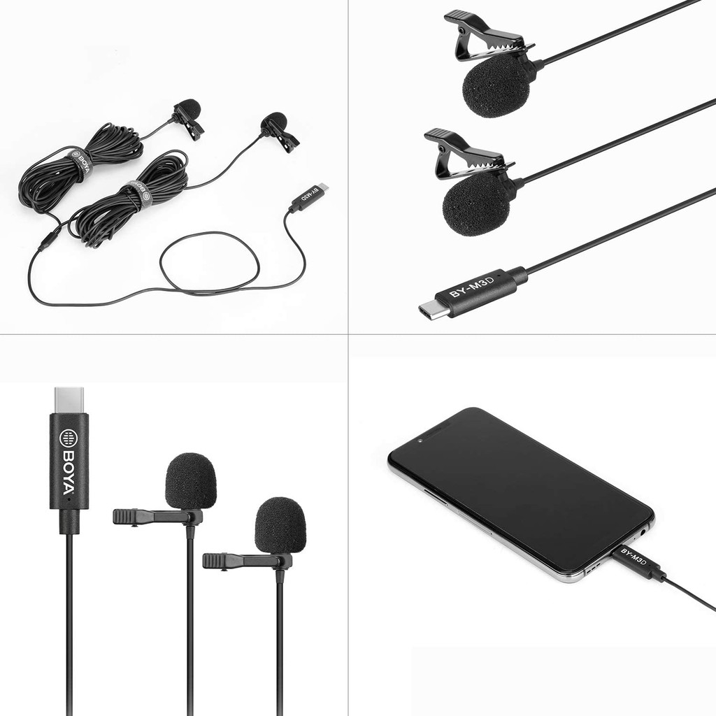 BOYA BY-M3D - Hàng Chính Hãng - Mic thu âm cài áo cổng Type-C | Thu cho 2 người | Dành cho điện thoai Android