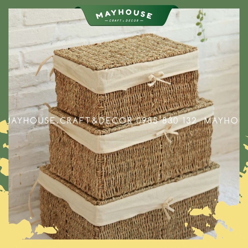 Giỏ mây tre đan bằng cói đựng đồ đa năng MAYHOUSE CRAFT&DECOR, đựng quần áo, decor nhà cửa