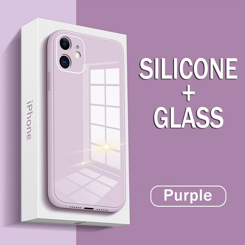 Ốp Điện Thoại Mặt Kính Viền Silicon Dẻo Cho iPhone 11 Pro Max 11Pro 11 13 12 Mini X XR XSMax 7 8 Plus + SE 2020