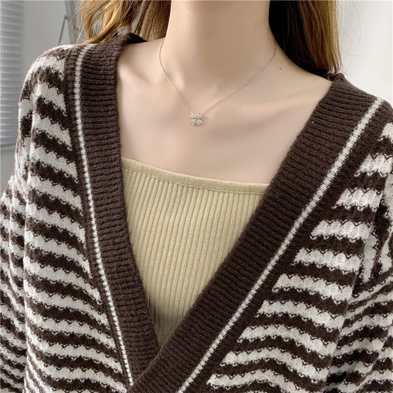 SUXI Áo Khoác Cardigan Dệt Kim Dáng Rộng Hoạ Tiết Kẻ Sọc Phong Cách Retro Hàn Quốc